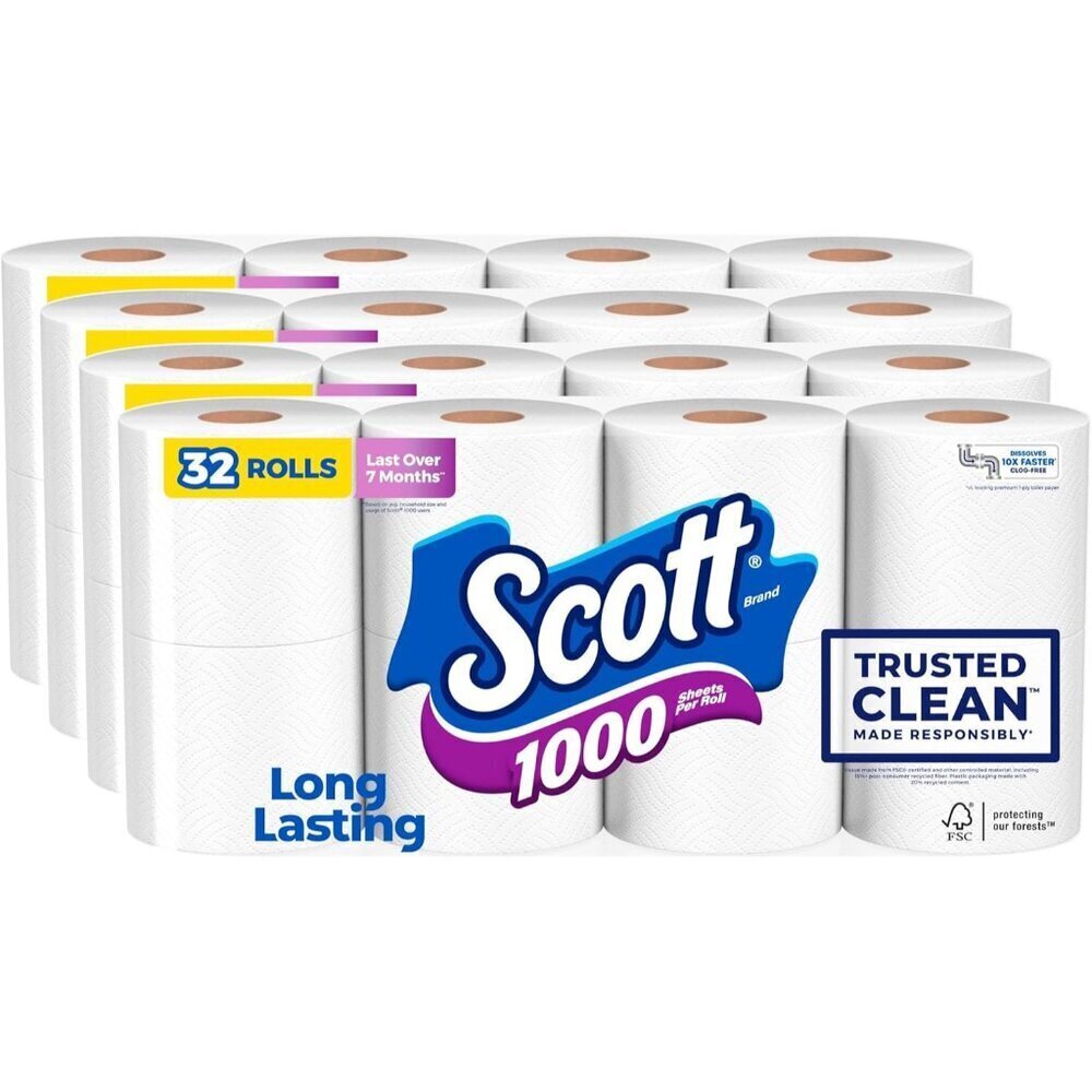 Bulk Toilet Paper 32 Rolls 1000 Sheets Septic-Safe